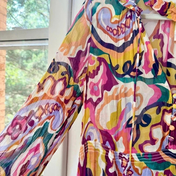 Anthropologie The Marais Printed Chiffon Maxi Dress Long Sleeve Small - Picture 6 of 12